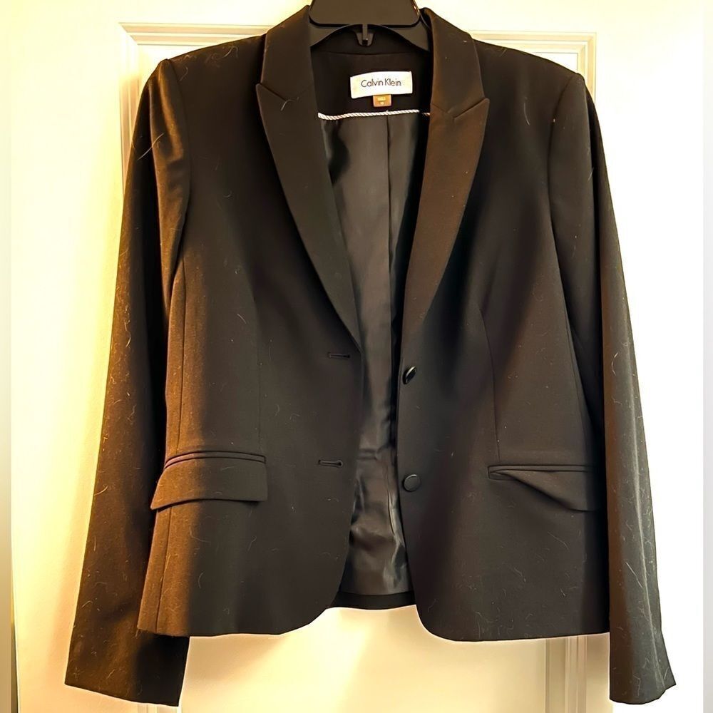 Calvin Klein Suit Jacket Blazer, Black, Button Lined Sleeves